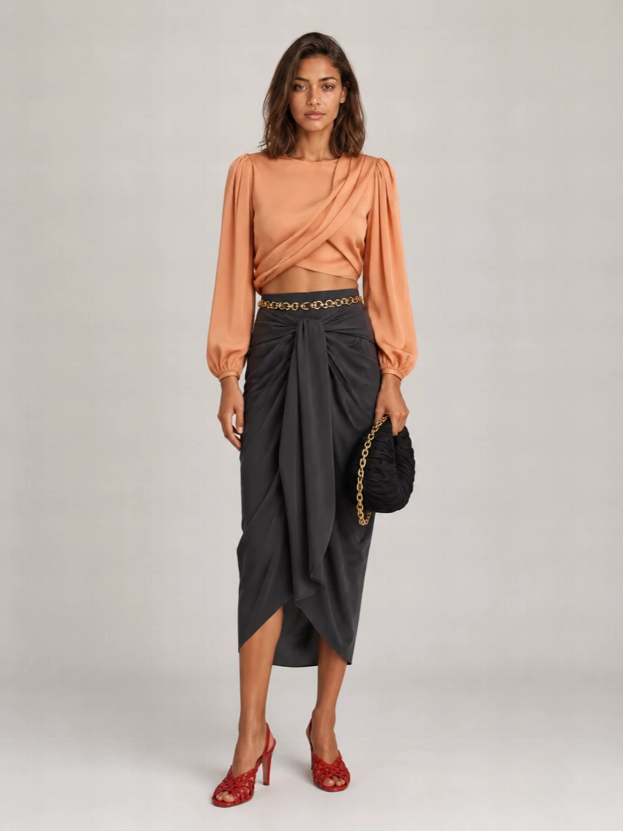 Chloé Silk Draped Midi Skirt