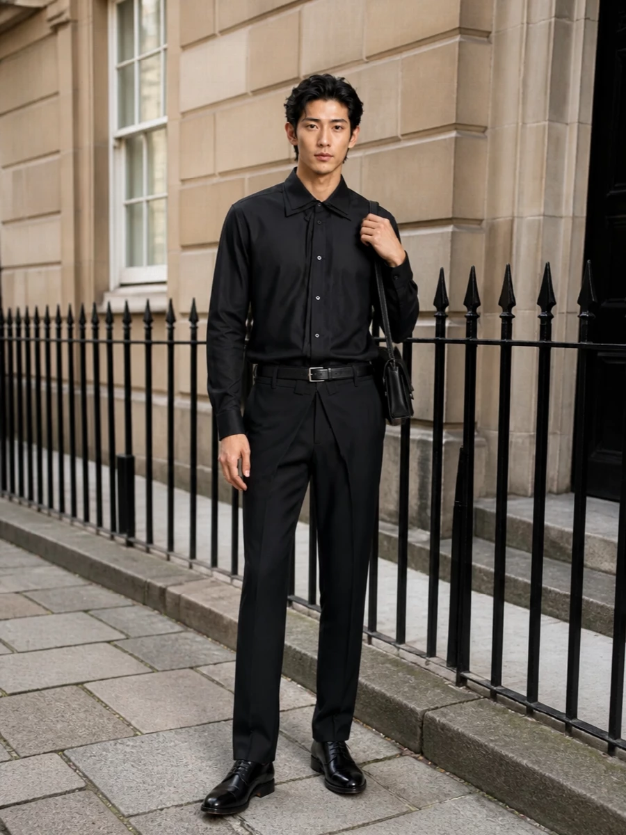Margiela black shirt tailored trousers derbies