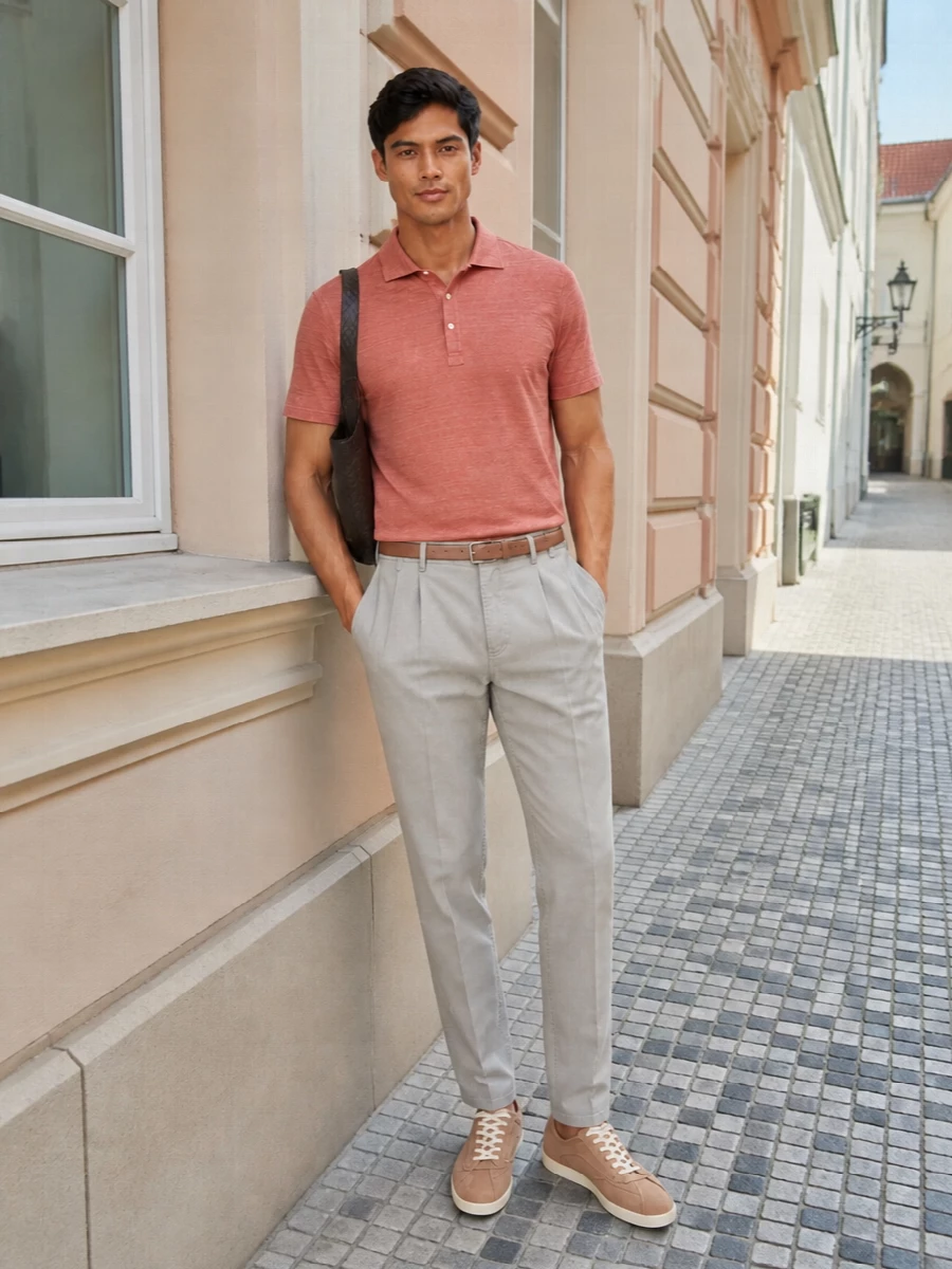 Brunello cucinelli terracotta polo stone trousers