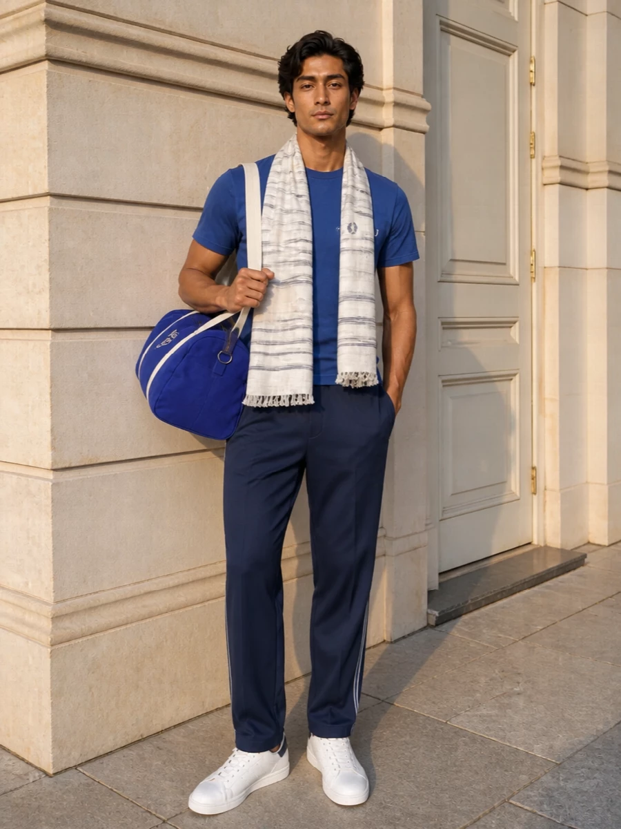 Fred perry cobalt tee navy shorts adidas sneakers