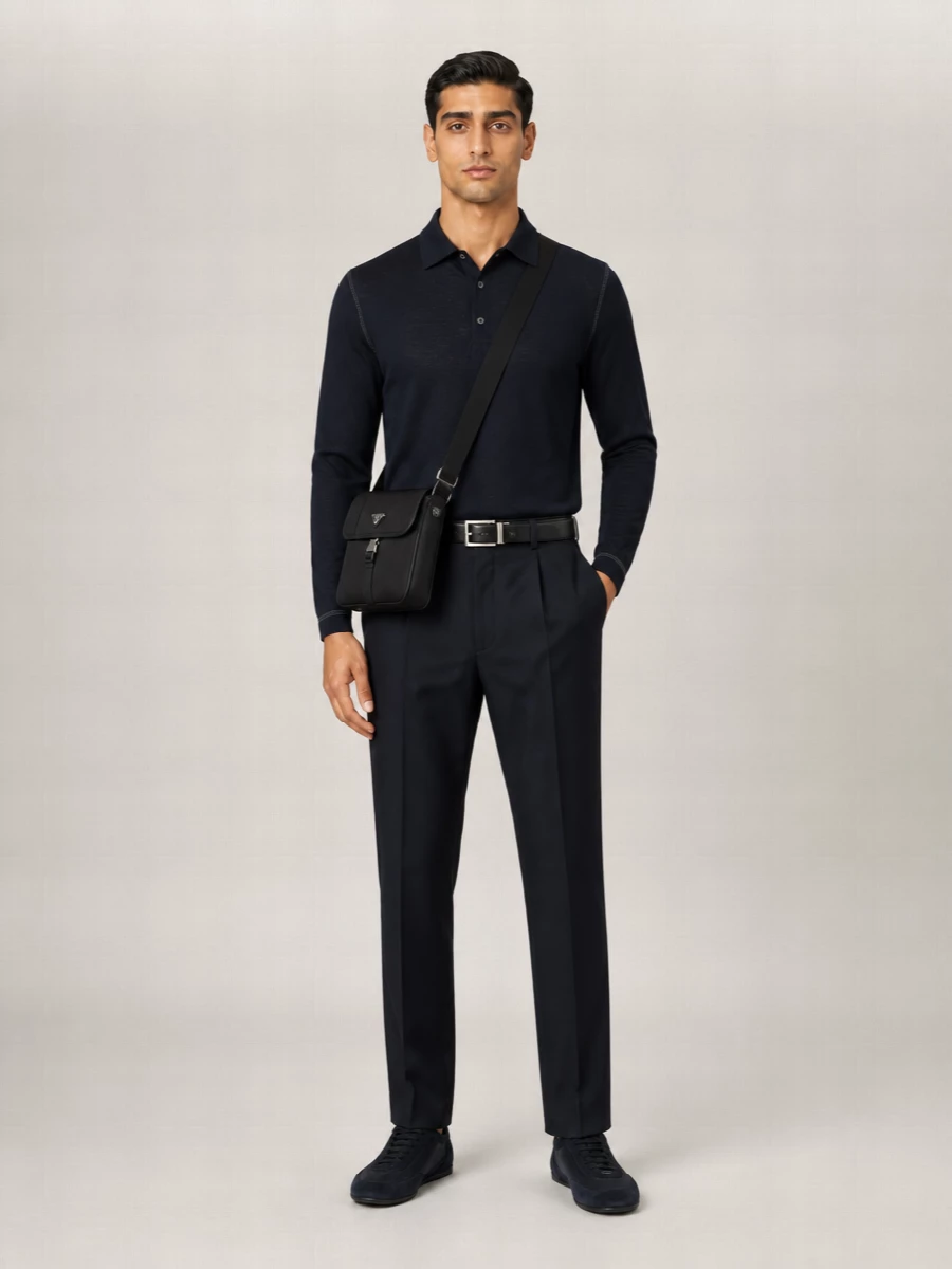 Prada Wool Long-Sleeve Polo Sweater