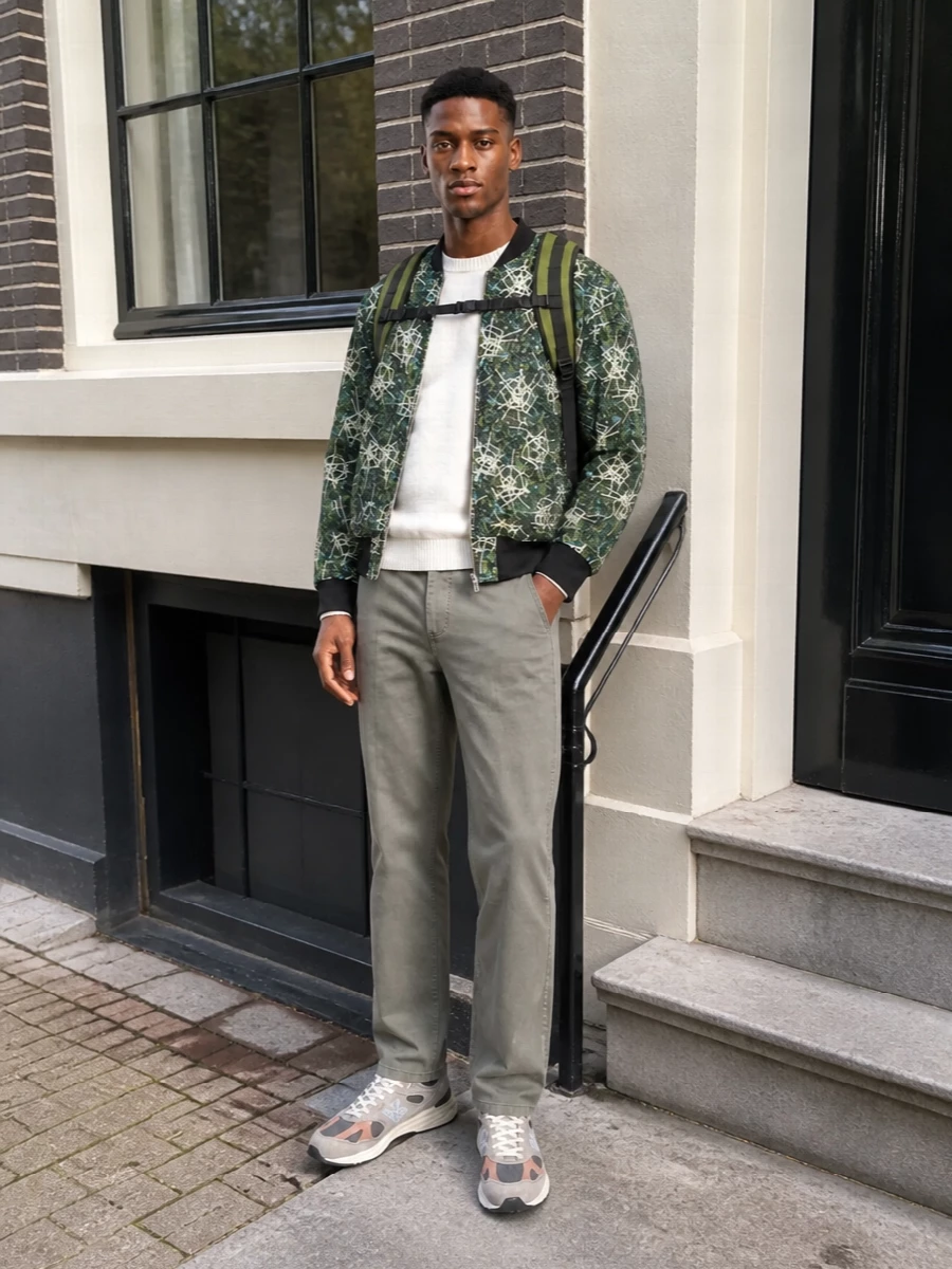 Beams plus bomber olive chinos new balance
