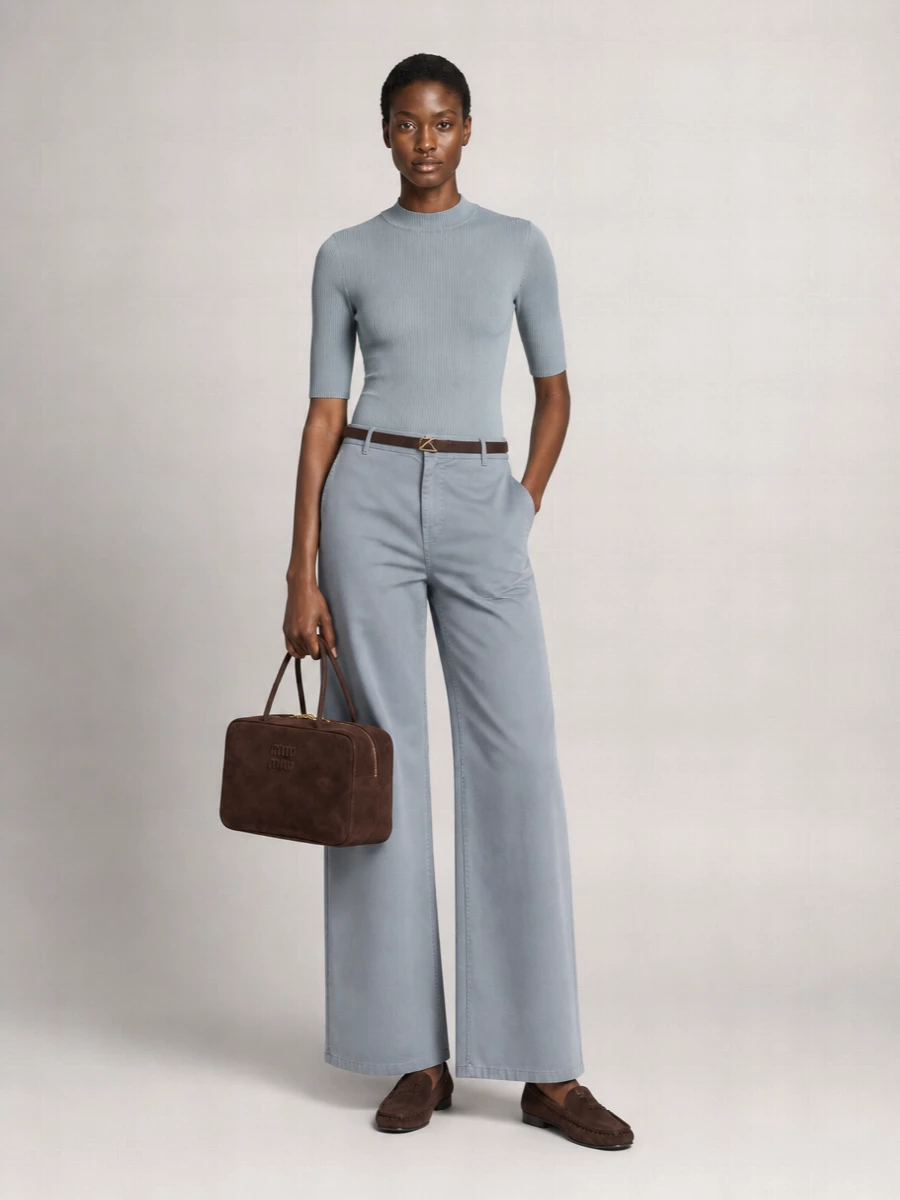 Miu Miu Cotton Garment-Dyed Mid-Rise Wide-Leg Trousers
