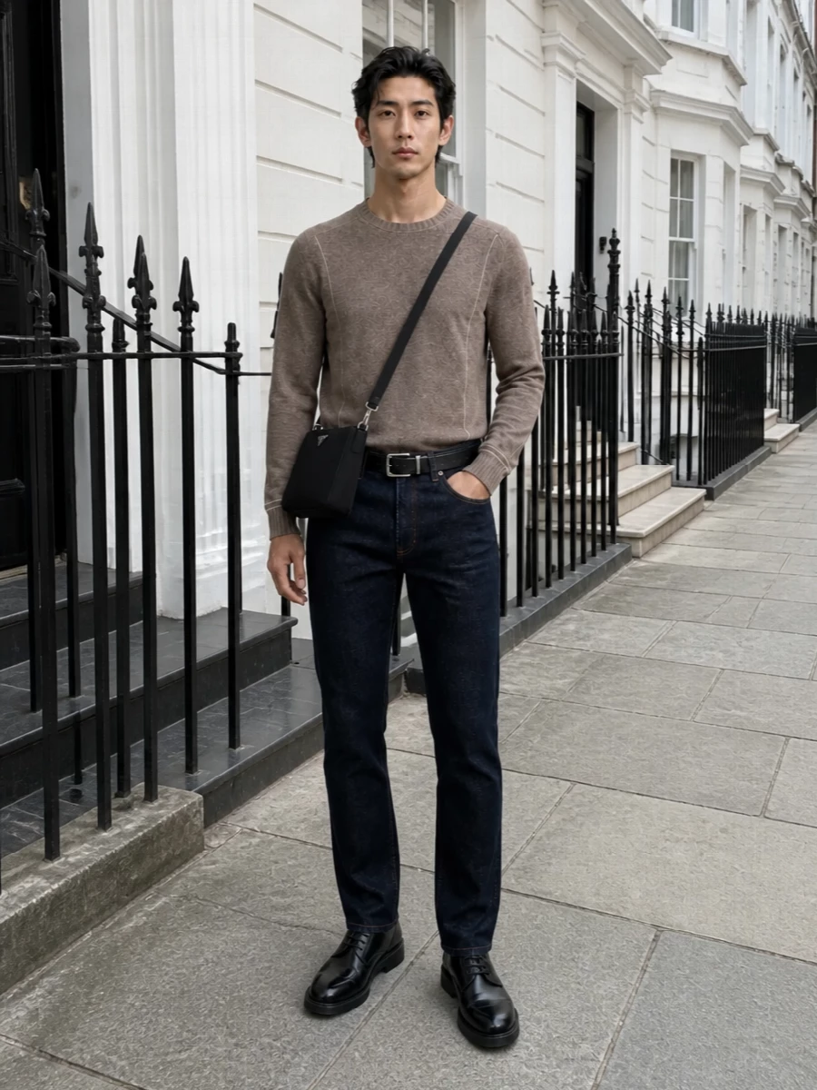 Zegna denim armani taupe knit prada shoes