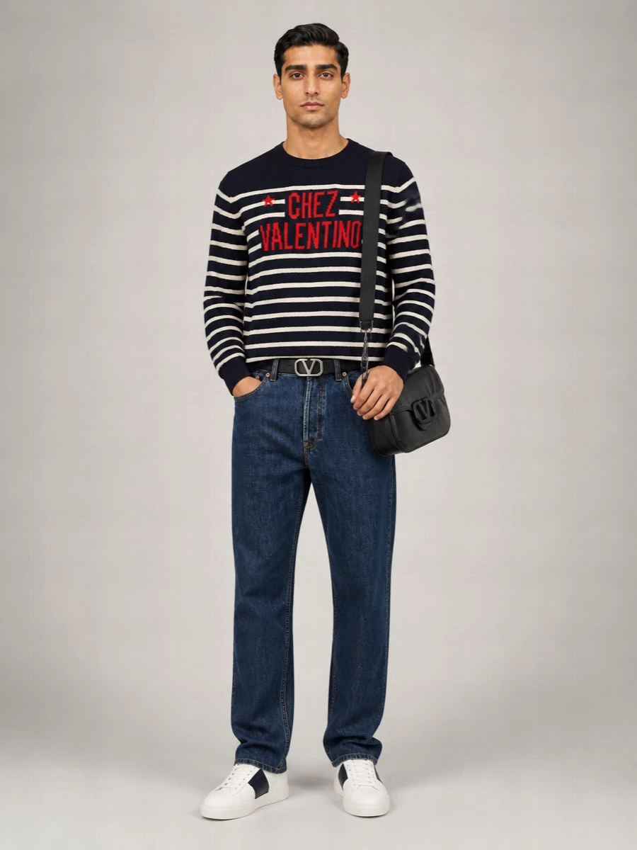 Valentino Striped Crewneck Wool Jumper
