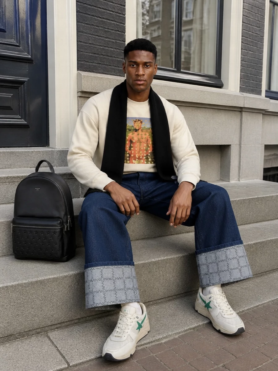 Jw anderson sweatshirt wide cropped jeans outfit