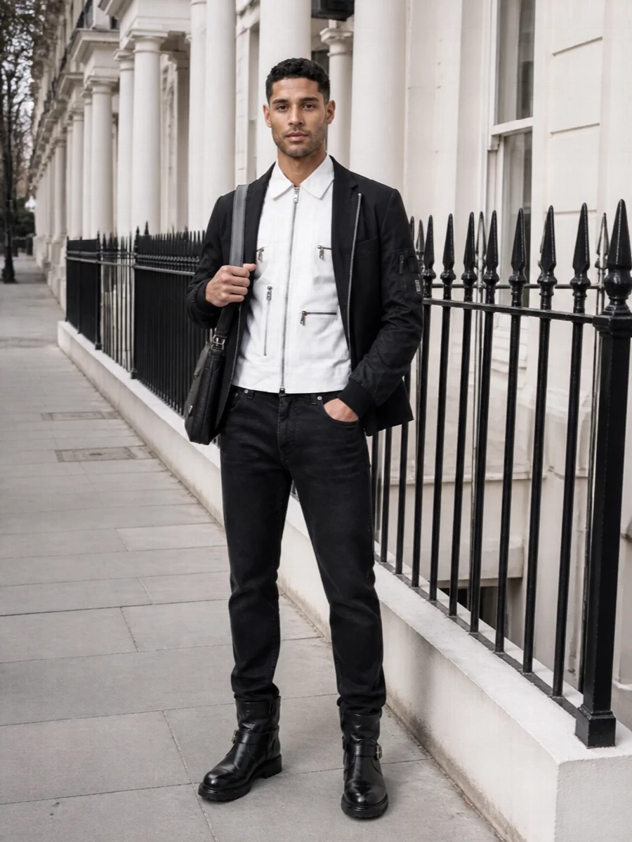 Dolce gabbana black blazer jeans boots outfit