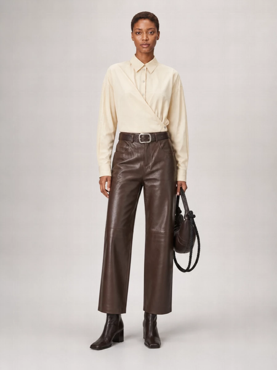 Haikure Lamb Leather Wide-Leg Trousers