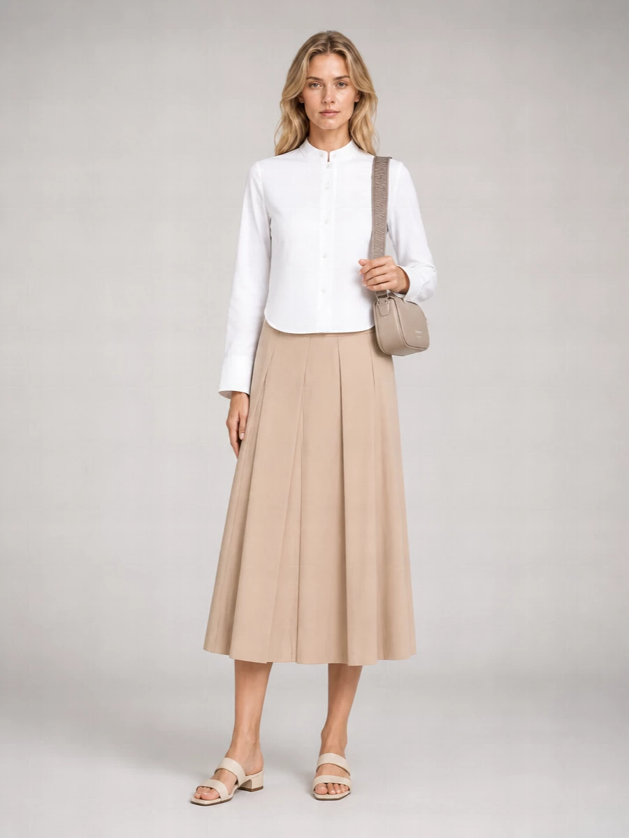 Emporio Armani Cotton Pleated Long Skirt