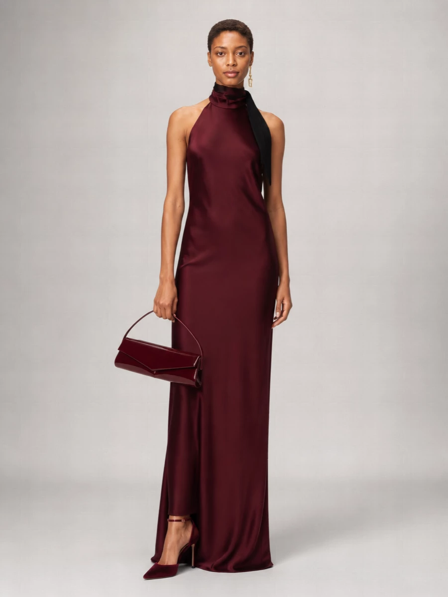 Ralph Lauren satin halterneck sleeveless maxi dress