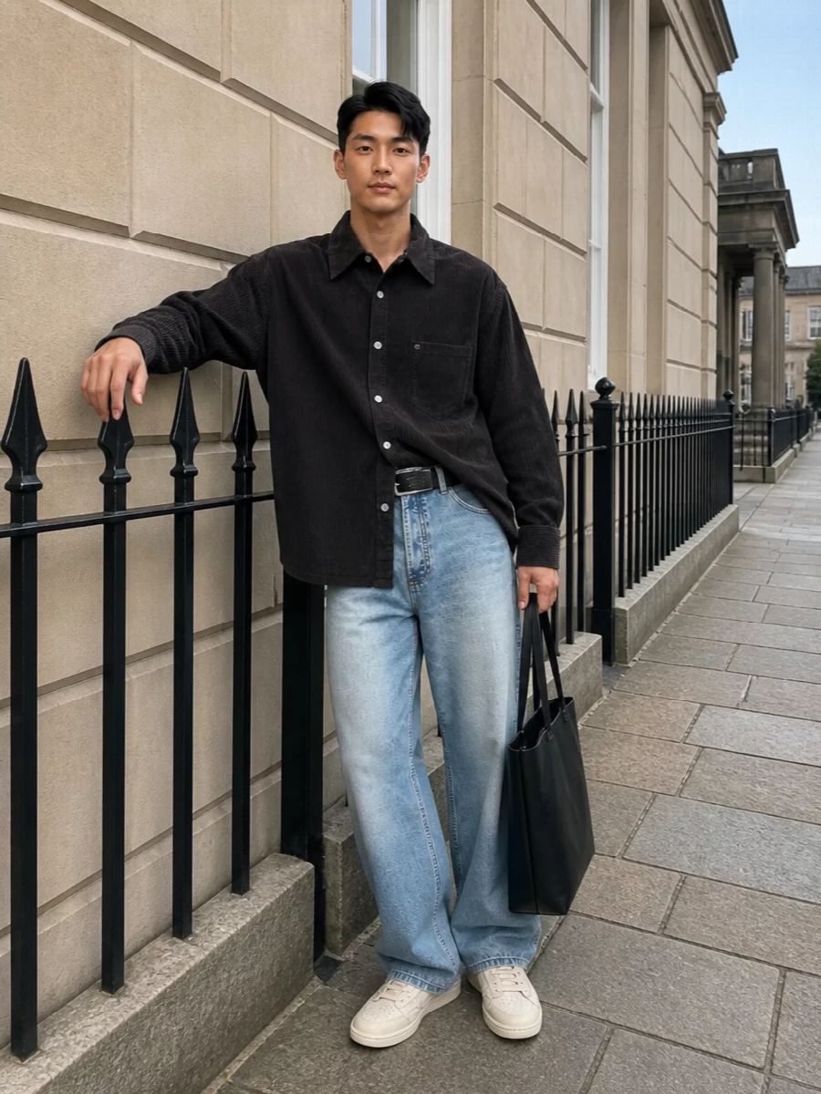 Ami wide leg jeans cord shirt amiri sneakers