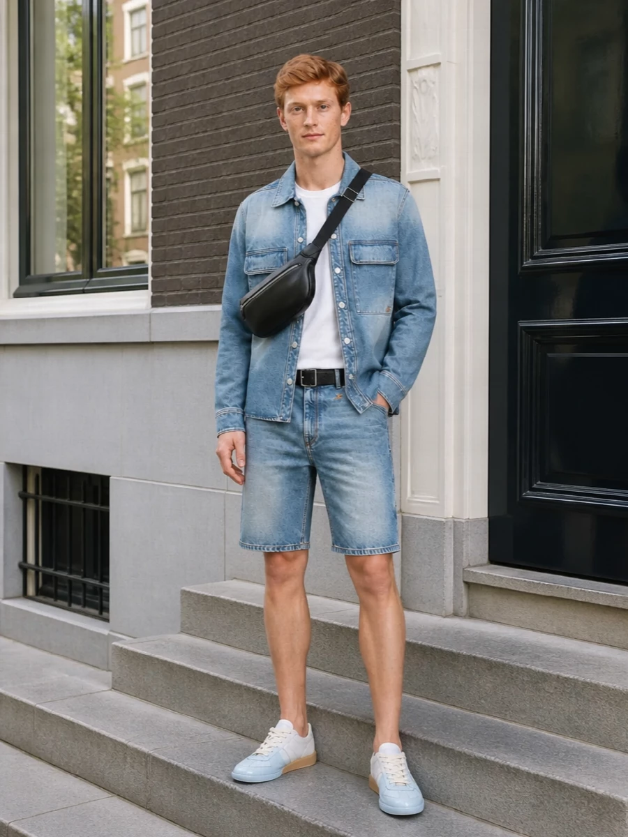 Courreges denim shirt outfit margiela sneakers