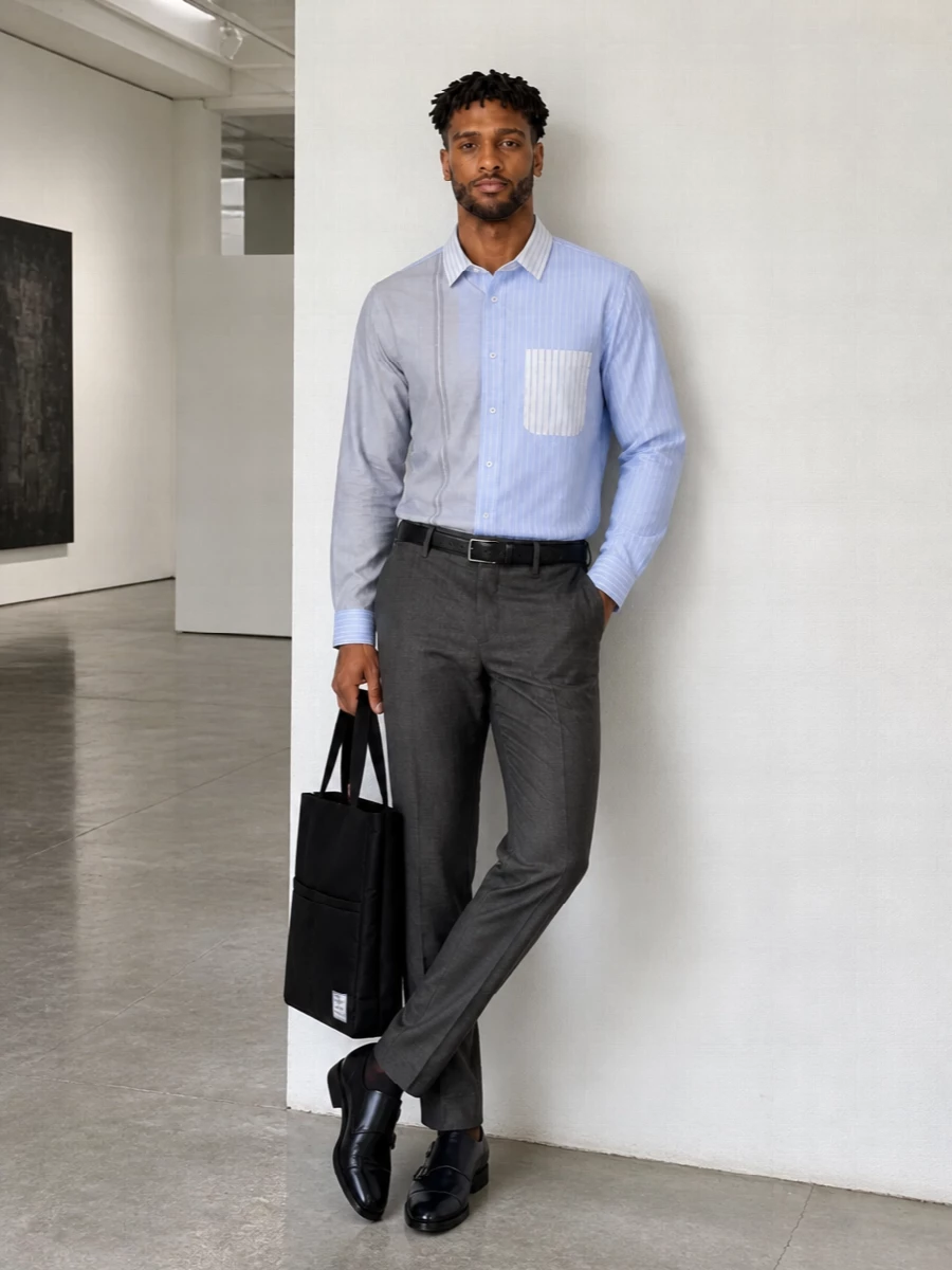 Thom browne striped shirt charcoal tailored trousers