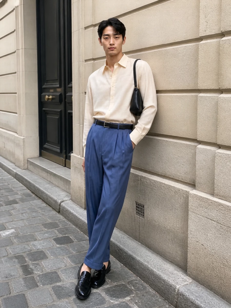 Saint laurent pleated trousers loewe bag outfit
