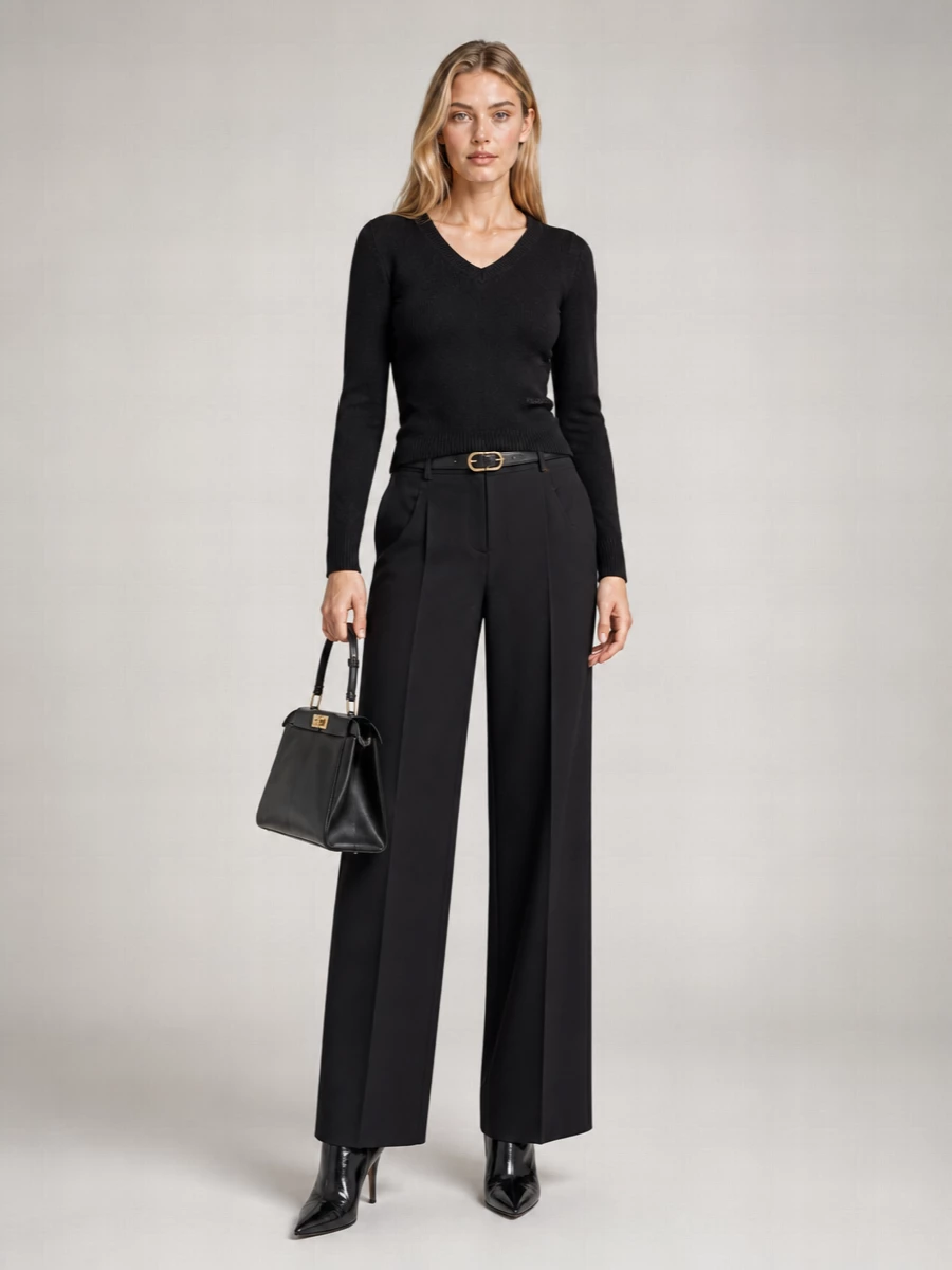 Fendi Cashmere Ribbed V-Neck Long-Sleeve Sweater