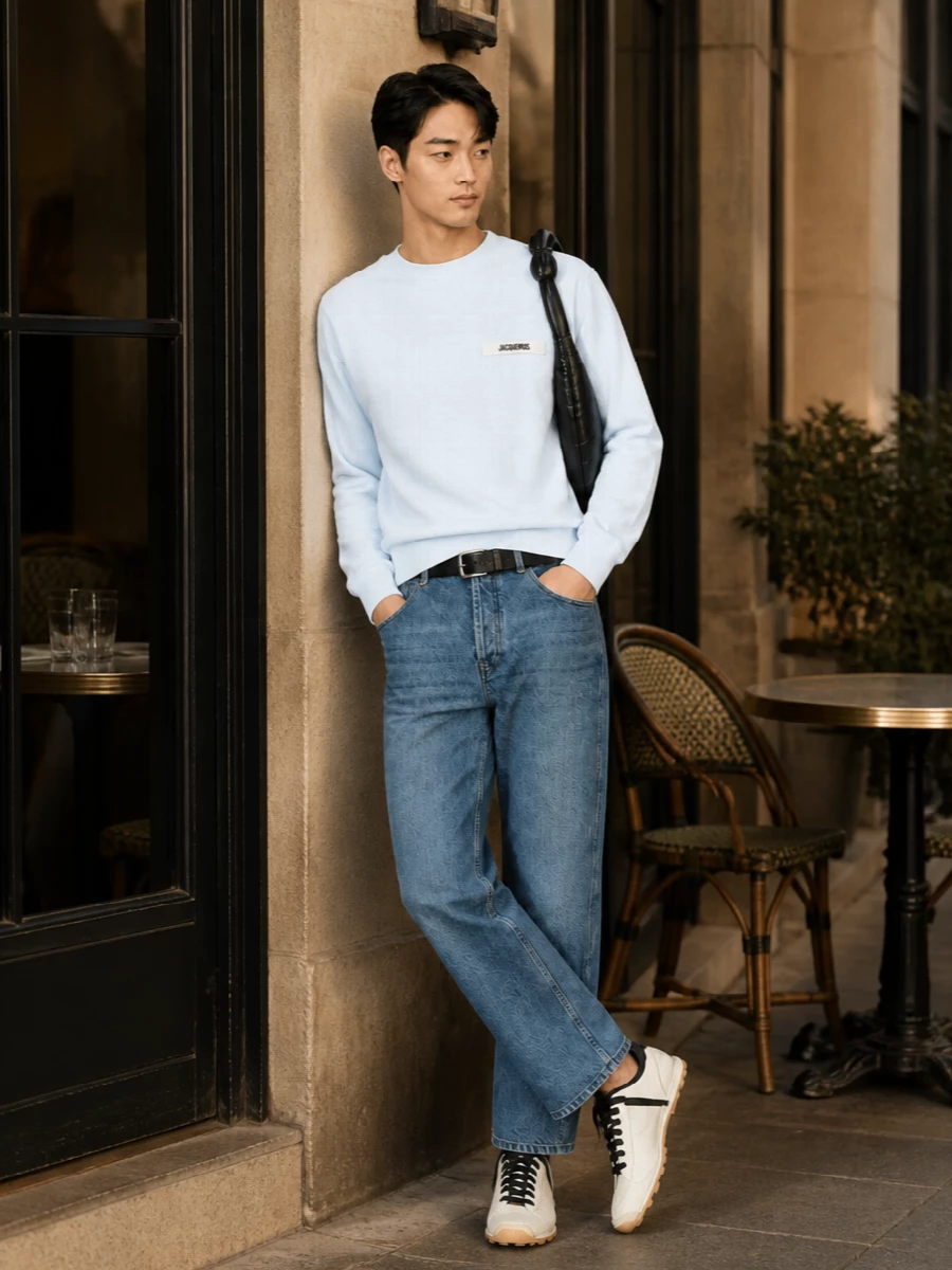 Jacquemus sweatshirt straight leg jeans outfit