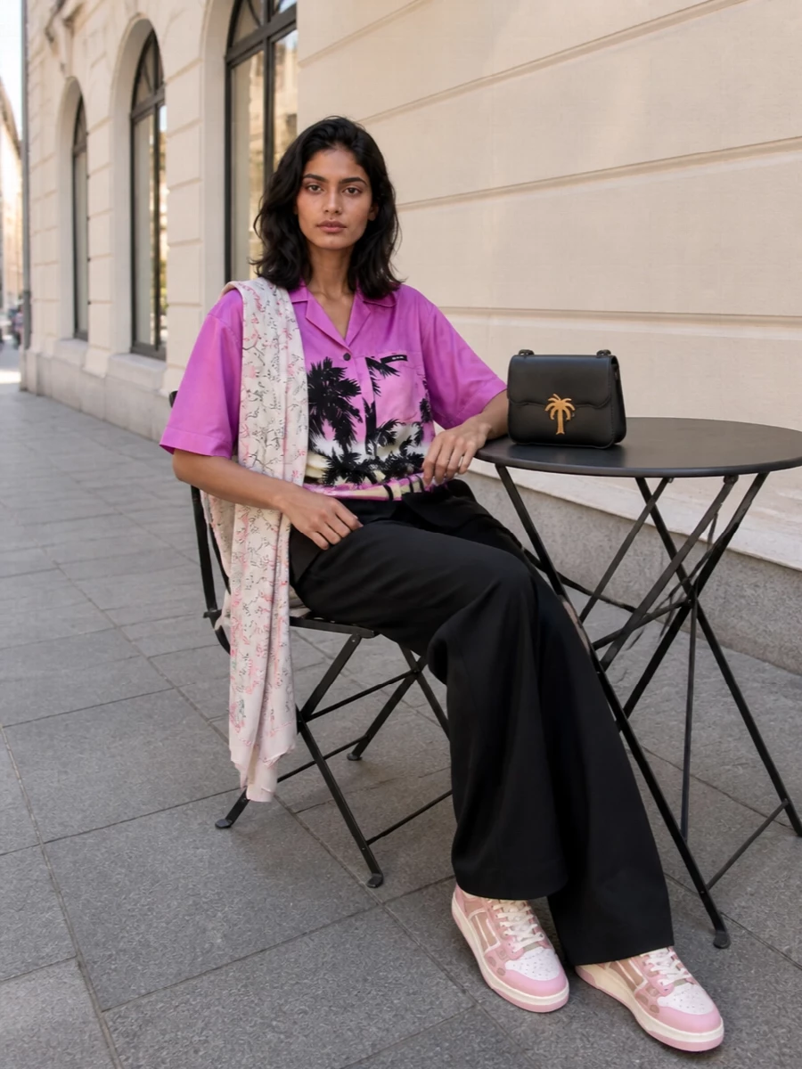Palm angels camp shirt black wide leg outfit