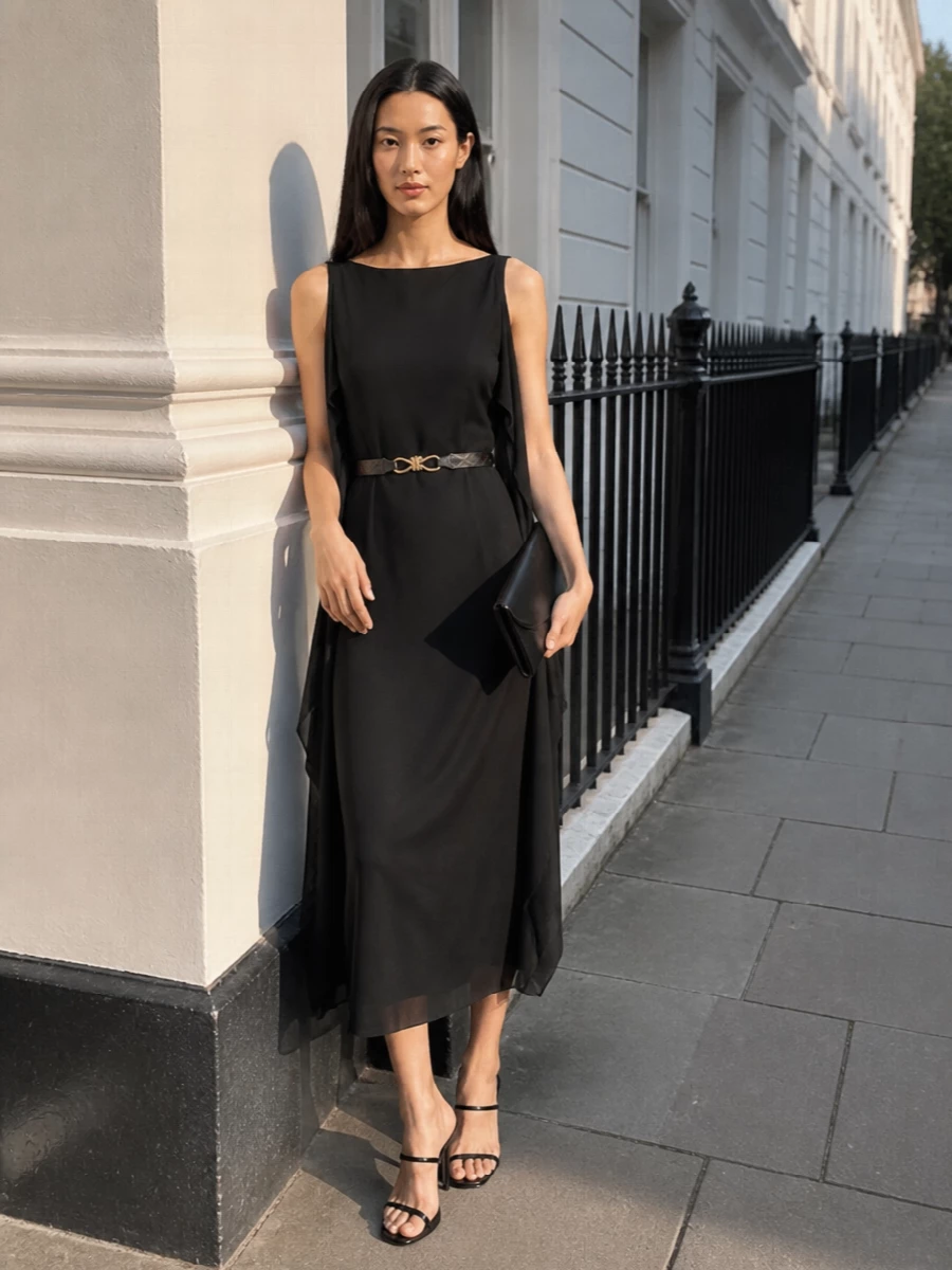 The row black evening dress minimalist heels