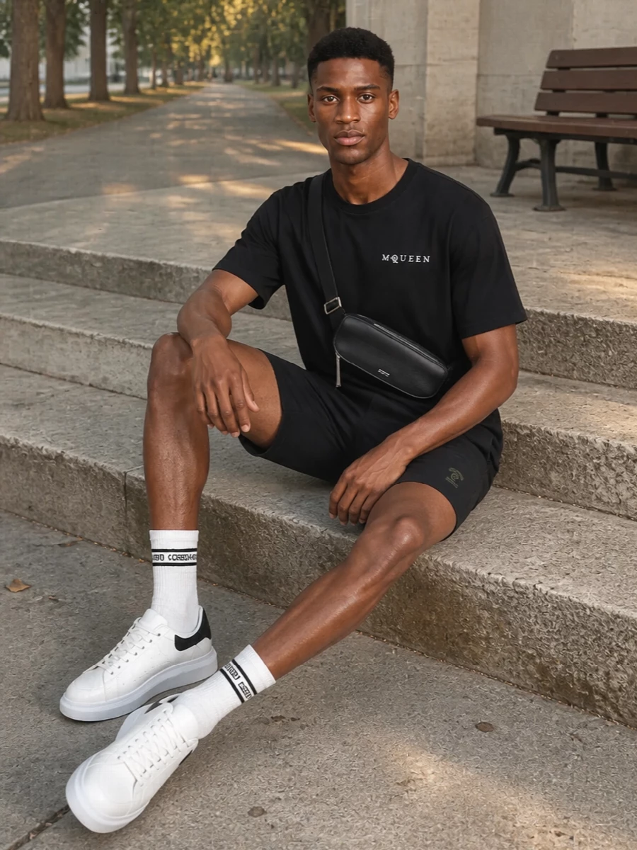 Alexander mcqueen black shorts logo tee sneakers