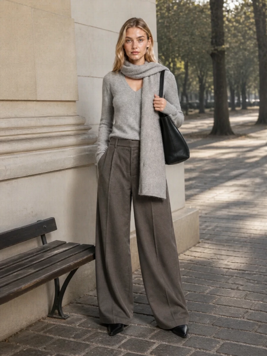 Rick owens grey knit wide trousers ankle boots