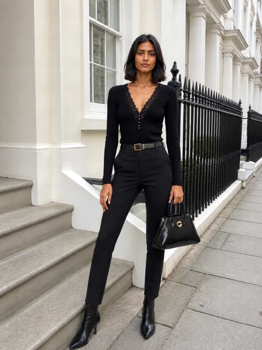 Self portrait black slim trousers coperni bag