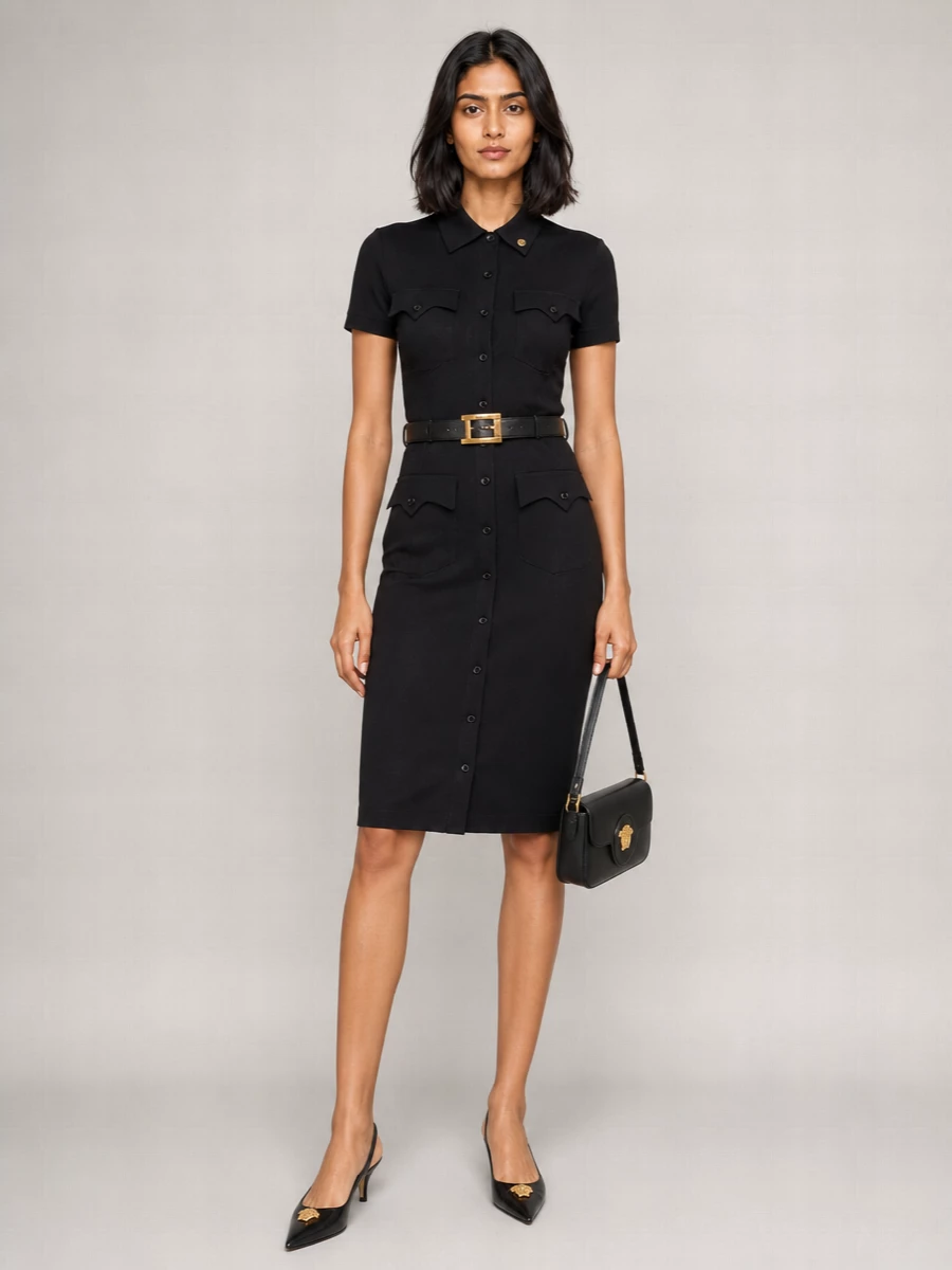 Versace Black Knee-Length Dress