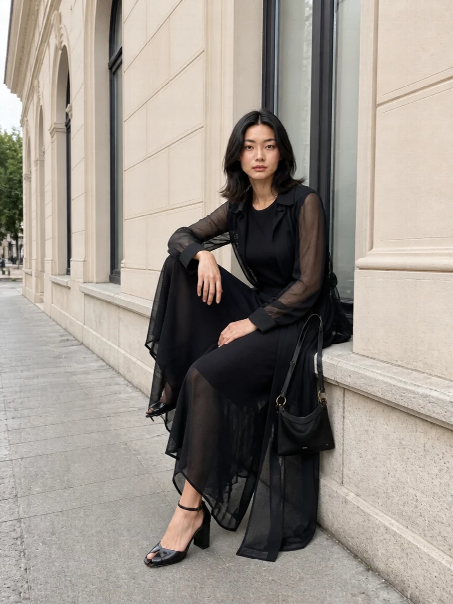 Ann demeulemeester sheer trench black maxi dress