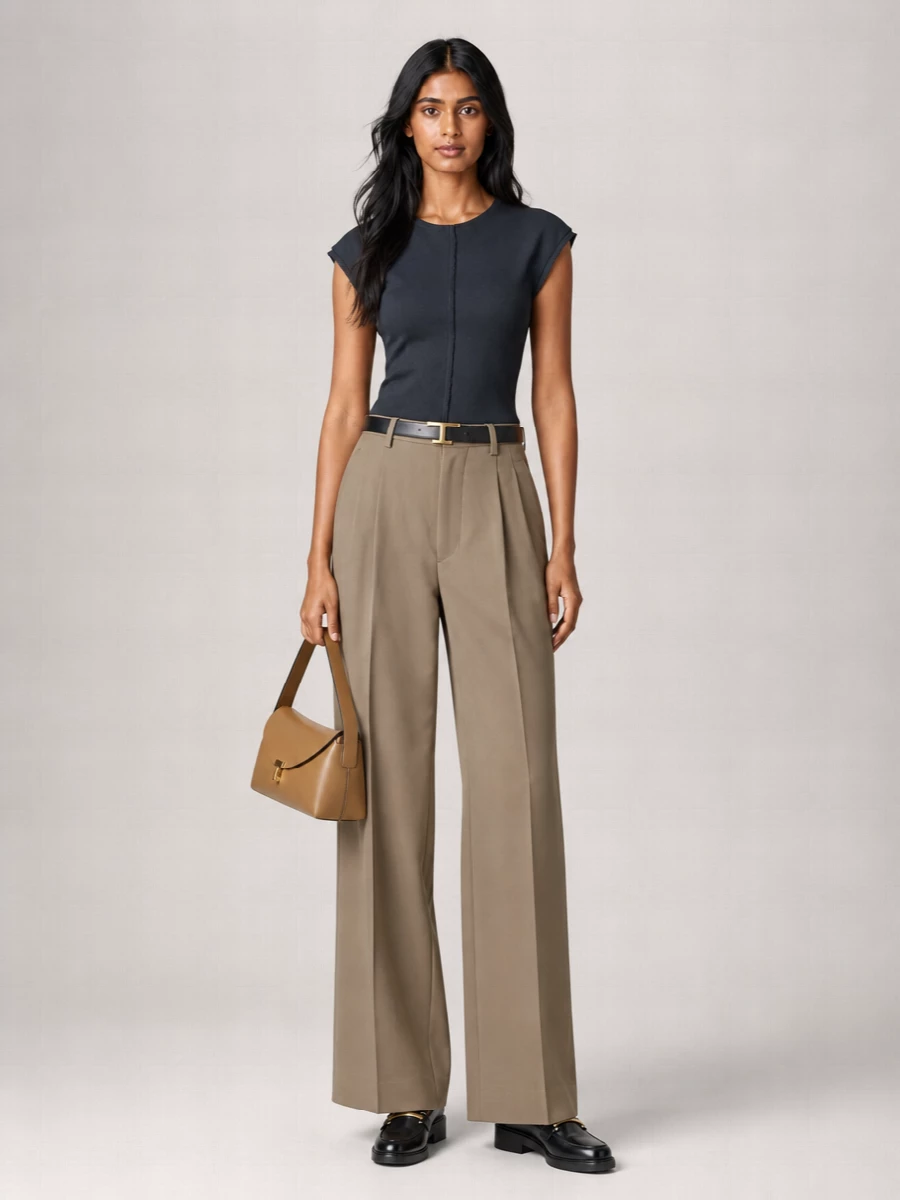 Ami Paris Virgin Wool Pleated Wide-Leg Trousers