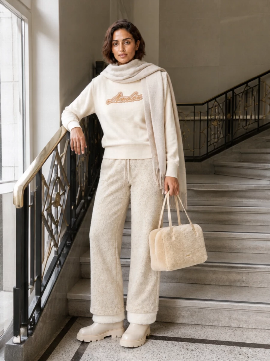 Moncler oatmeal wide leg pants neutral winter knits