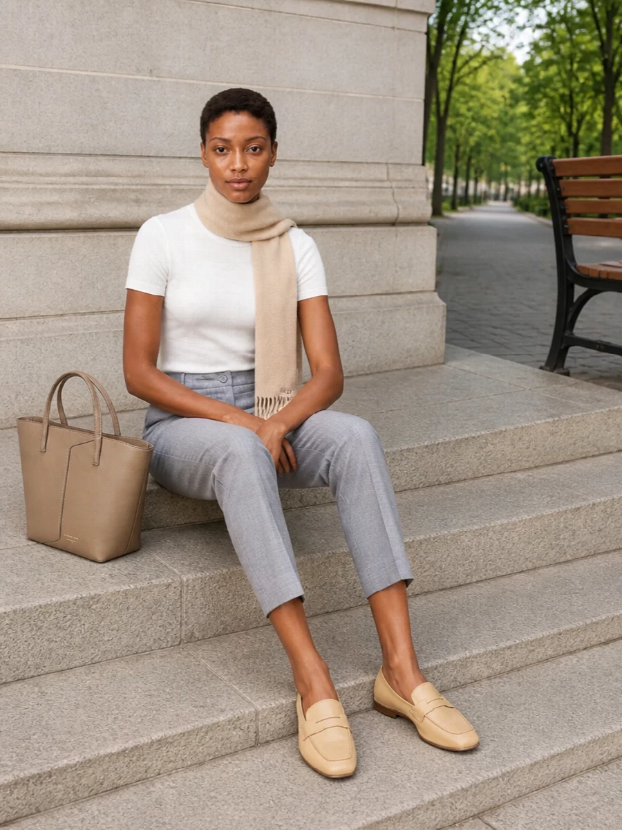 Jw anderson white tee grey trousers outfit