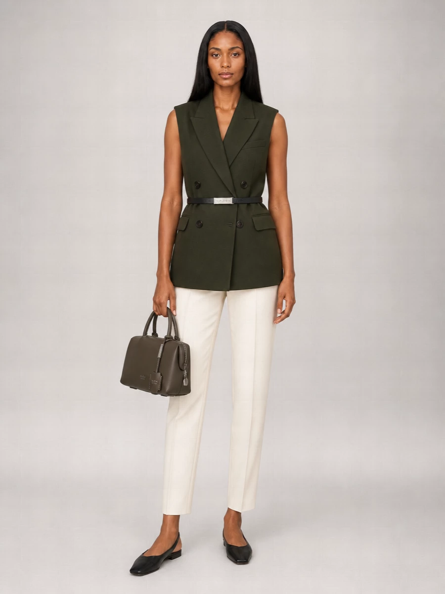 S Max Mara Linen Double-Breasted Vest