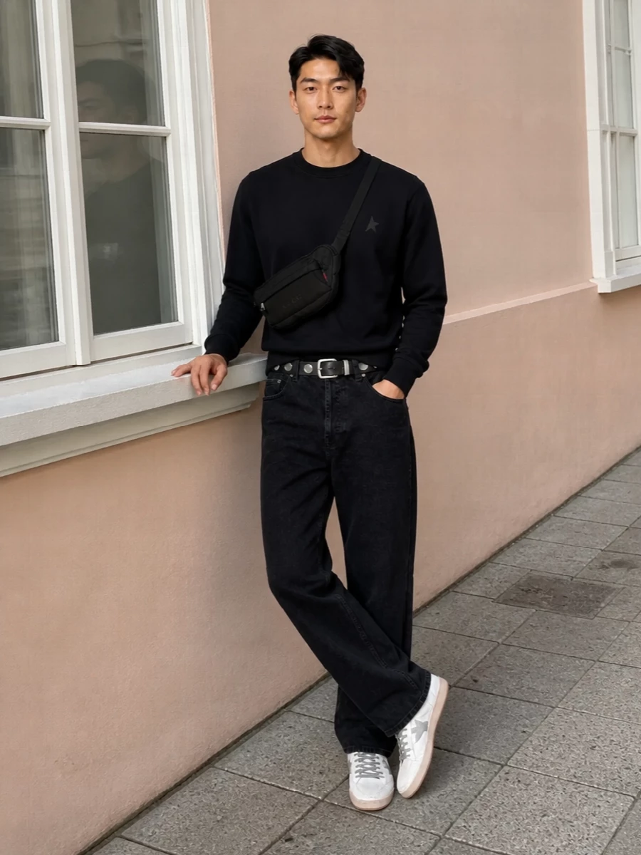 Golden goose black jeans sweatshirt gucci bag