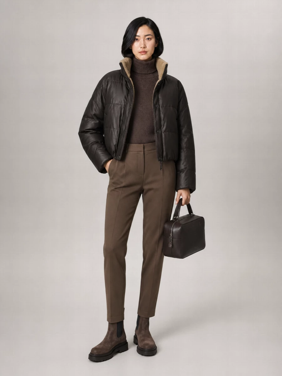 Brunello Cucinelli Leather Quilted Cropped Puffer Jacket
