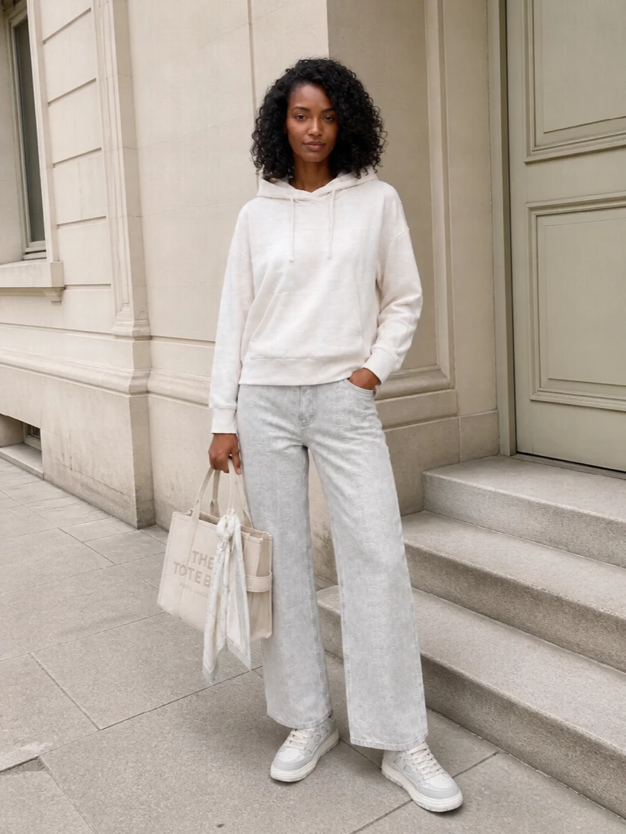 Marc jacobs hoodie light grey jeans sneakers