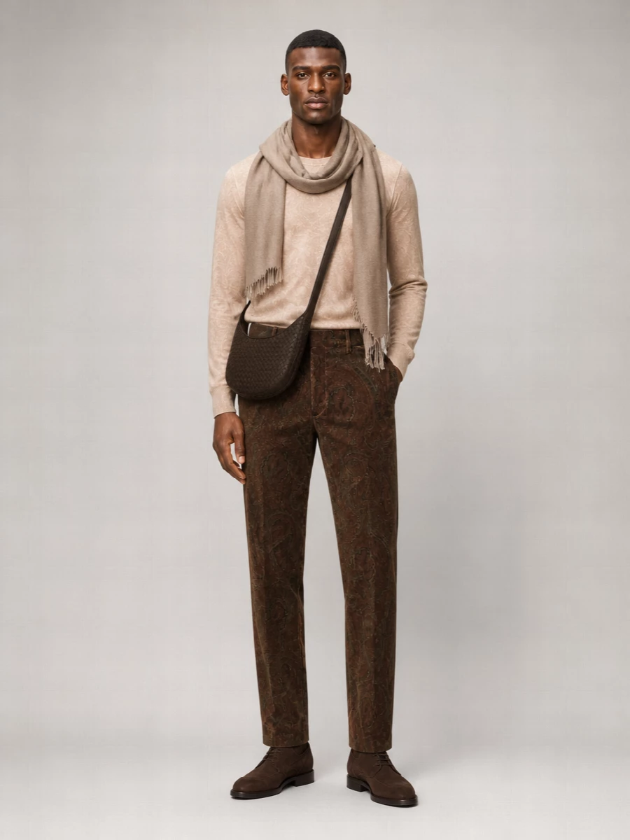 Etro cotton velvet printed straight-leg trousers