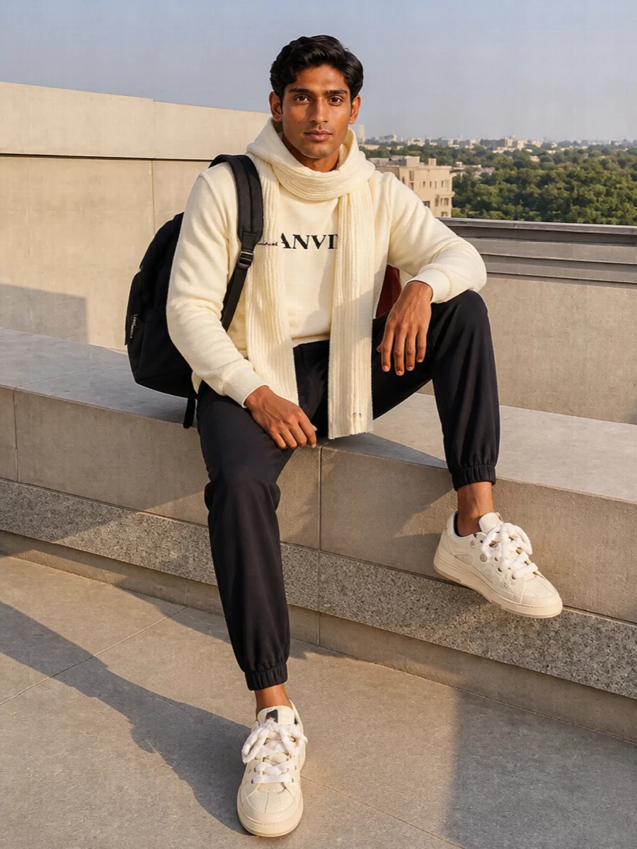 Lanvin hoodie black track pants cream sneakers
