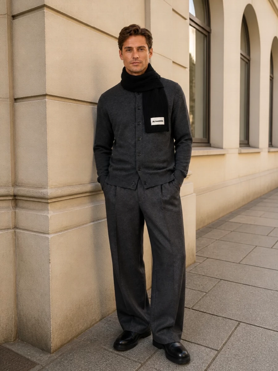 Jil sander charcoal cardigan wide leg trousers