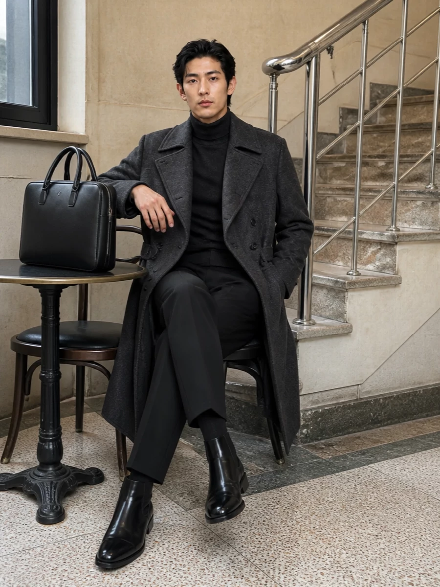 Saint laurent charcoal coat black tailored outfit