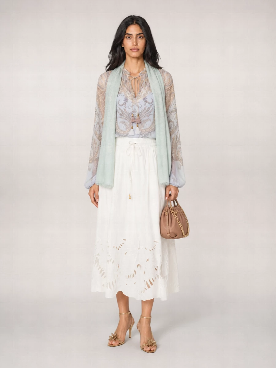 Zimmermann Long Sleeve Paisley Top Ruffled Neckline