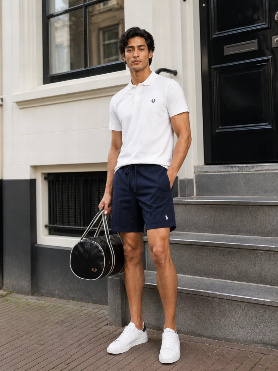Fred perry polo navy shorts adidas sneakers