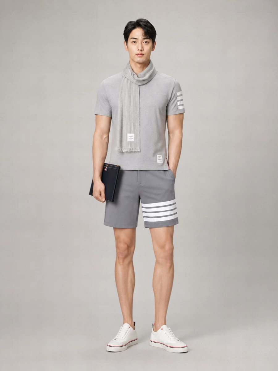 Thom Browne Ribbed Crew Neck Cotton T-Shirt