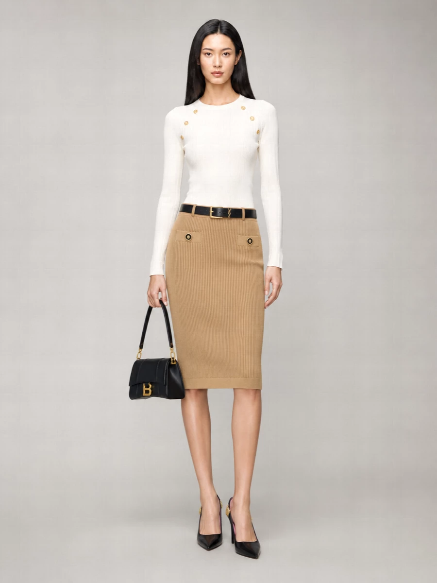 Balmain Ribbed Midi Skirt