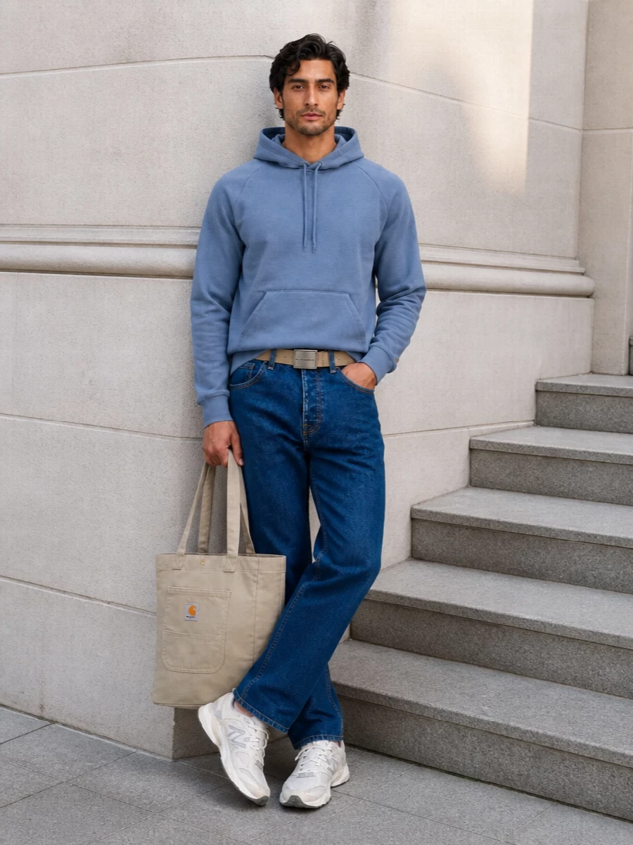 Carhartt jeans blue hoodie new balance sneakers