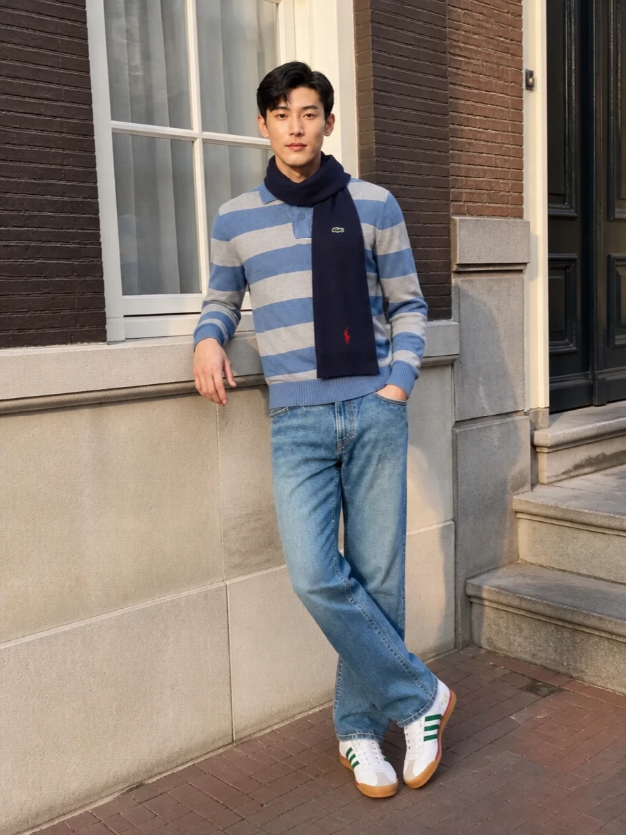 Lacoste striped knit polo ralph lauren jeans outfit