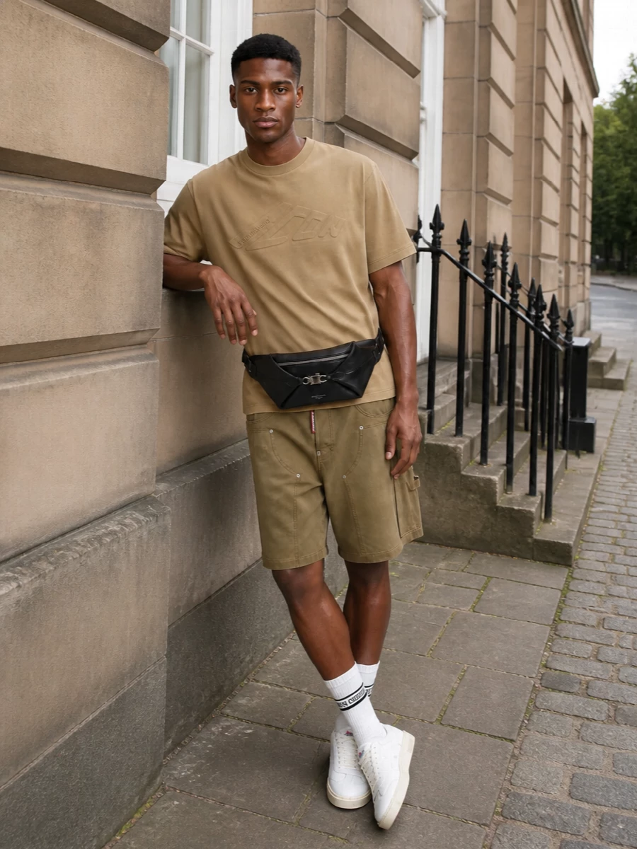 Dsquared2 camel tee olive shorts sneakers