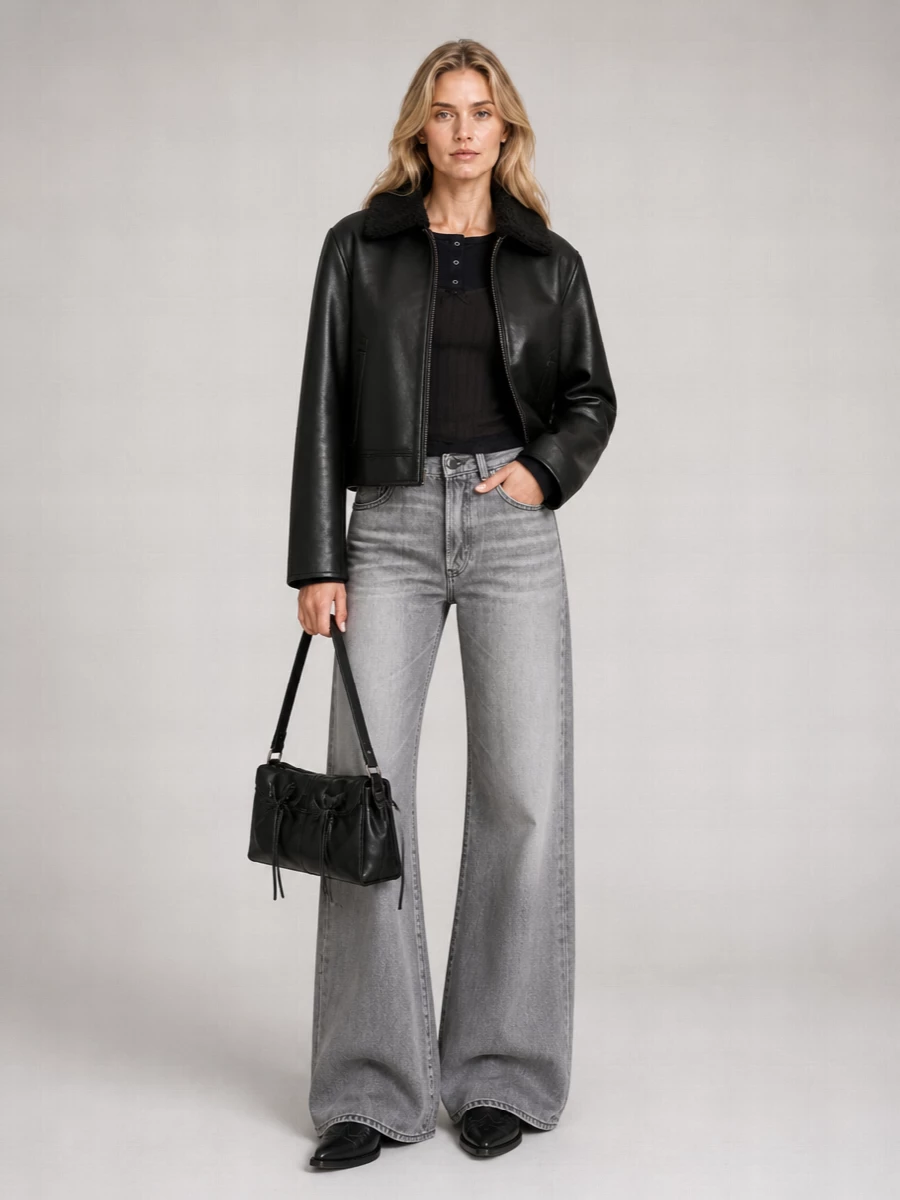 Acne Studios Lamb Leather Cropped Biker Jacket