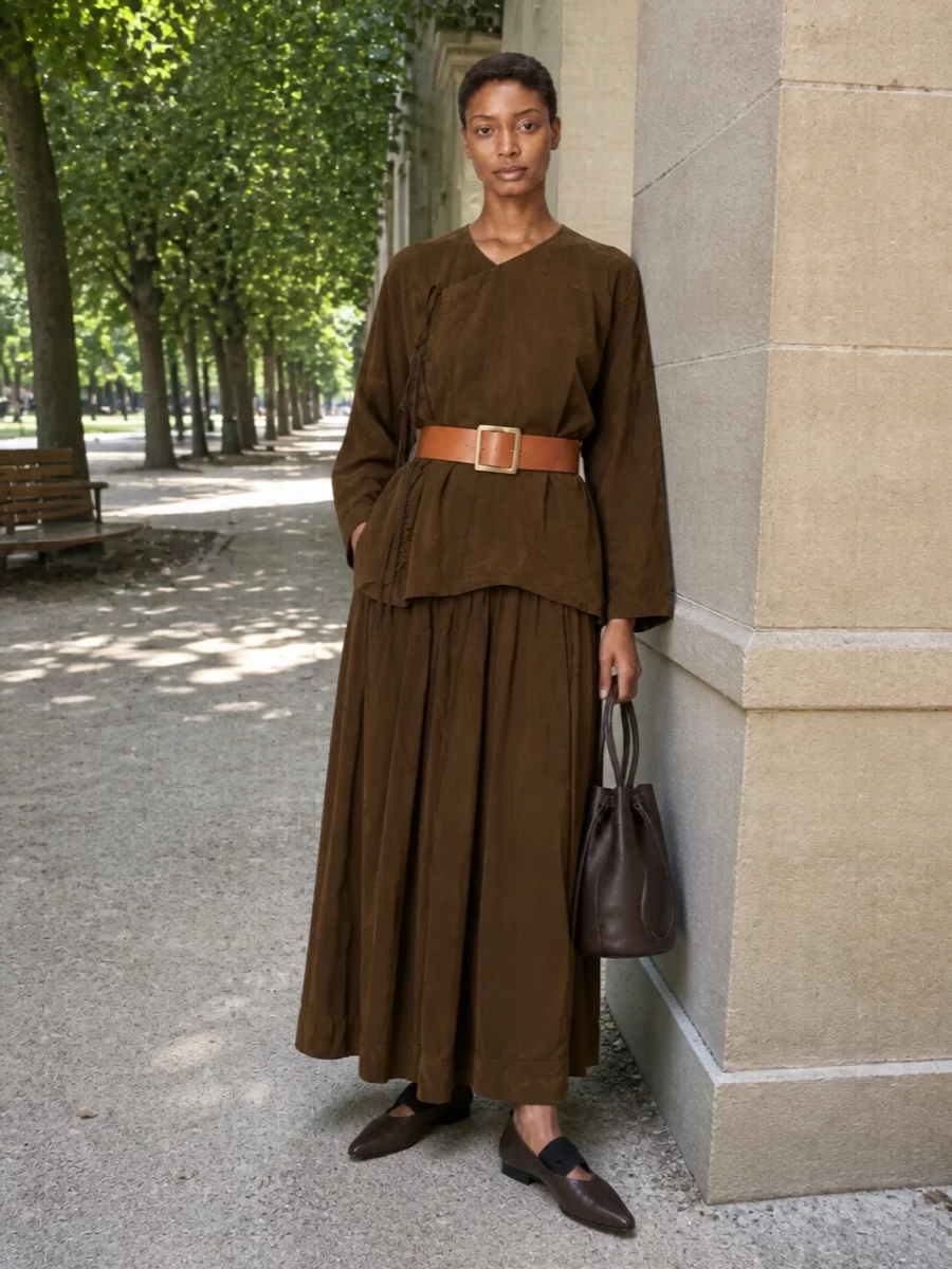 Uma wang tobacco maxi skirt tonal tunic outfit