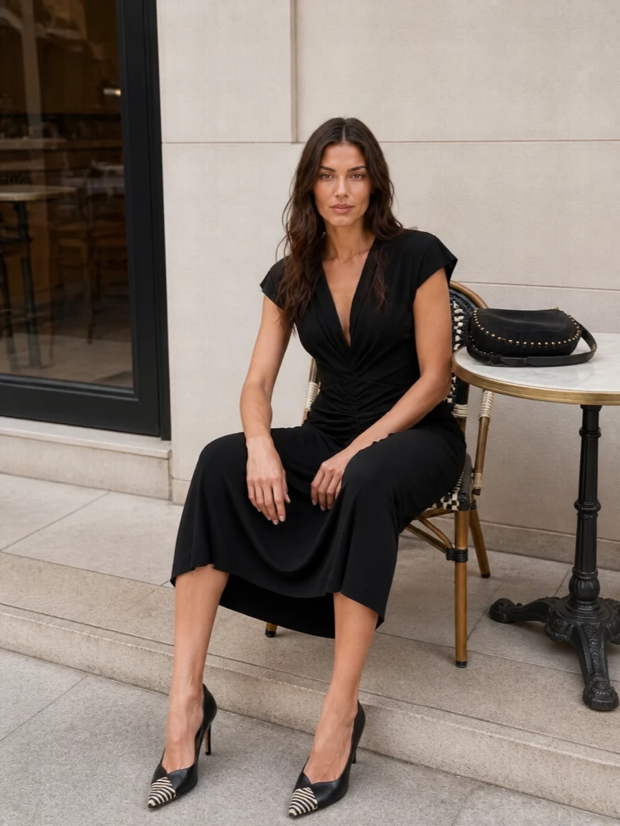 Isabel marant black ruched midi dress stiletto pumps