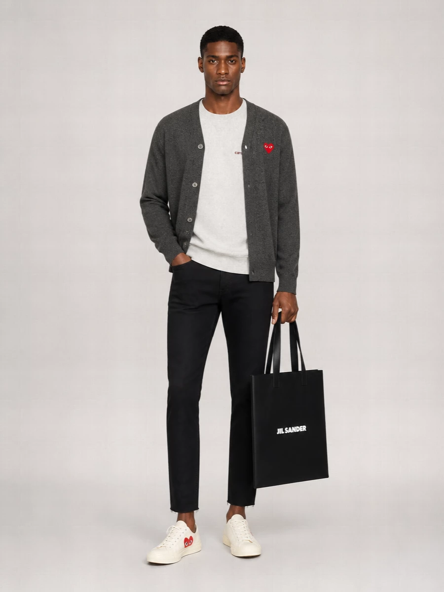 Comme Des Garçons Play Wool Ribbed Long-Sleeve Cardigan