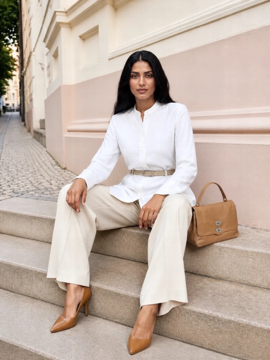 Max mara wide leg trousers white shirt camel heels